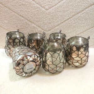 Terrain Anthropologie Silver Wire Mesh Candle Holders Set